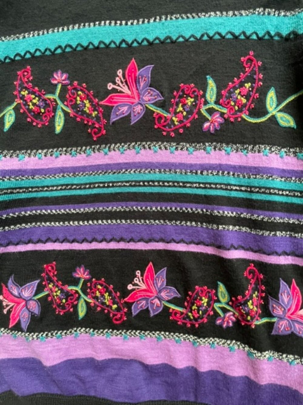 Alfred Dunner Womens Vintage Floral Embroidered Knit Sweater, Purple, Size L - Picture 5 of 12